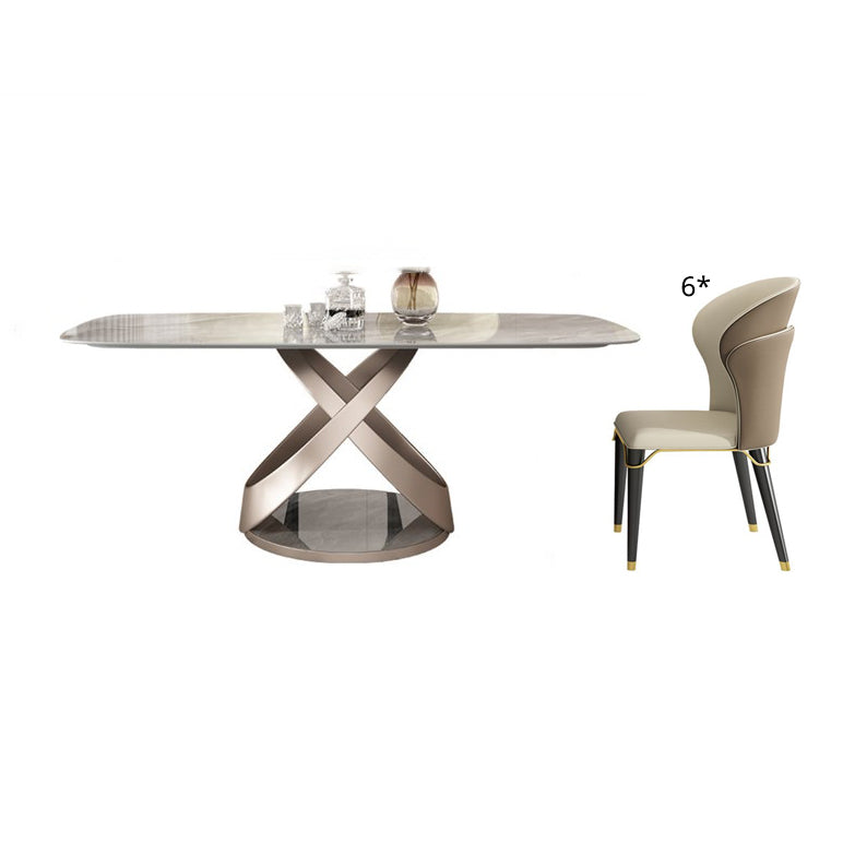 Dining Room Set Contemporary Sintered Stone Dining Table Rectangular Dining Table with Metal Base