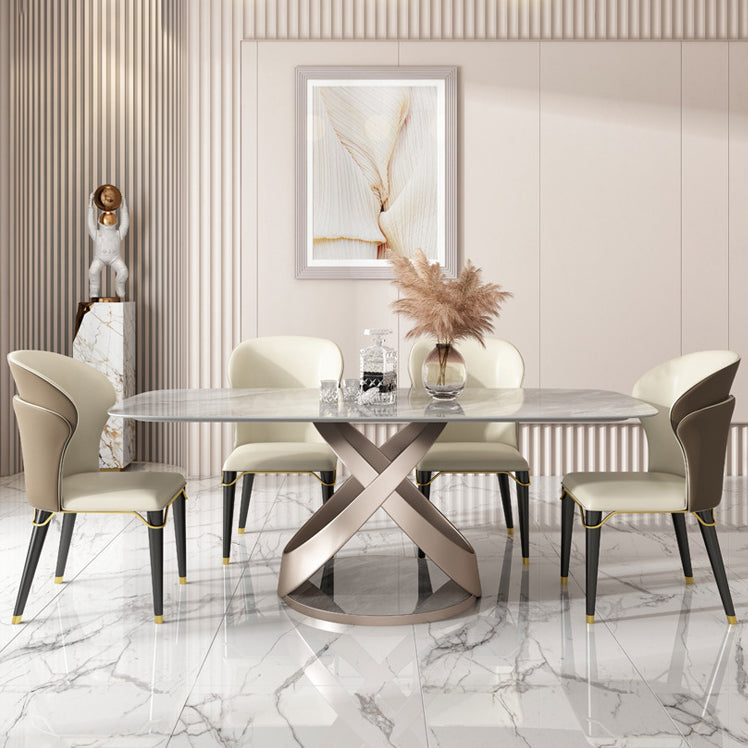 Dining Room Set Contemporary Sintered Stone Dining Table Rectangular Dining Table with Metal Base