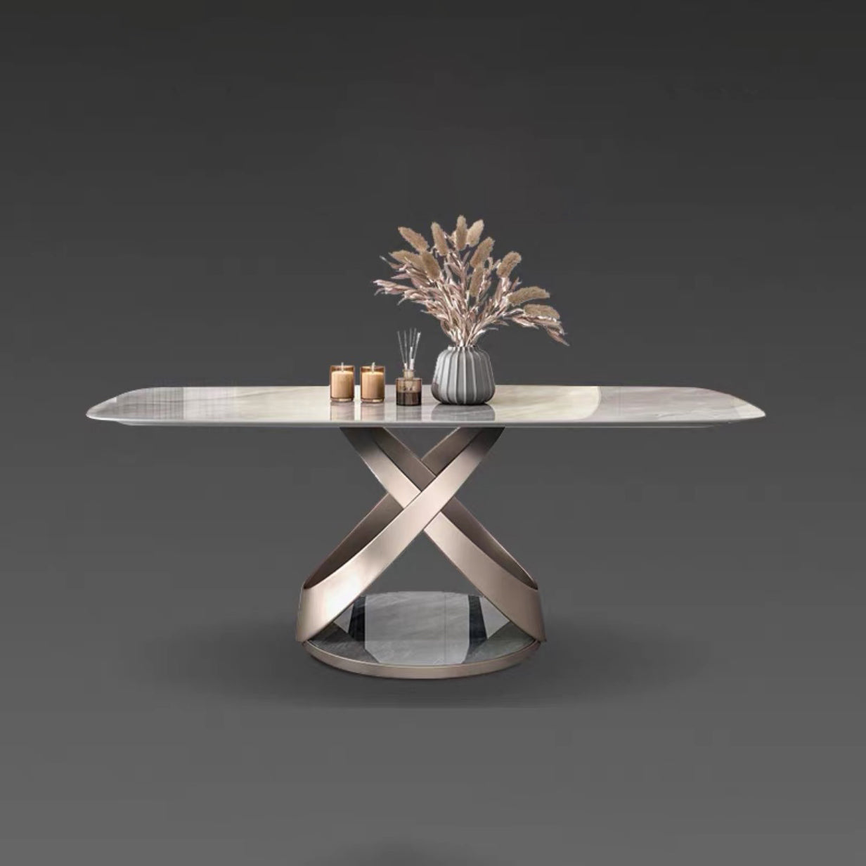 Dining Room Set Contemporary Sintered Stone Dining Table Rectangular Dining Table with Metal Base