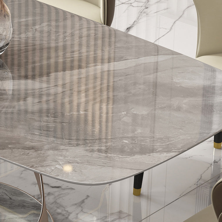 Dining Room Set Contemporary Sintered Stone Dining Table Rectangular Dining Table with Metal Base