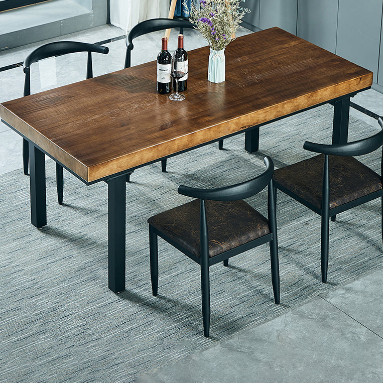 Traditional Style Solid Wood Dining Set with Walnut Table and 4 Black Legs Base