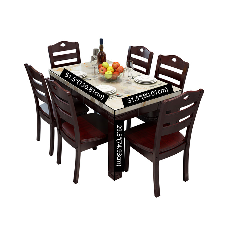 Table à manger en marbre de style moderne Ensemble table à manger rectangulaire avec base en bois massif