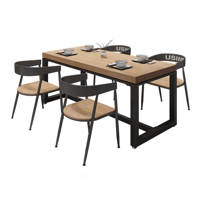 Industrial Style Solid Wood Dining Set with Traditional Height Table and Trestle Base
