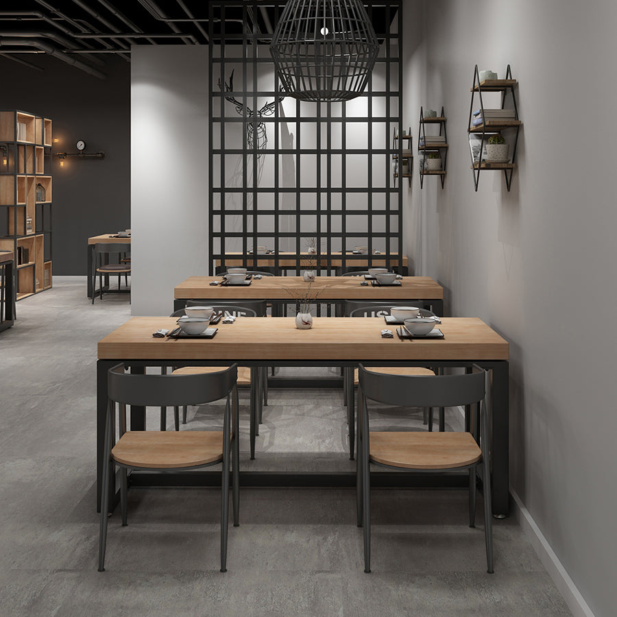 Industrial Style Solid Wood Dining Set with Traditional Height Table and Trestle Base