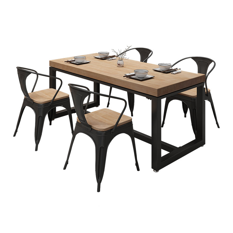 Industrial Style Solid Wood Dining Set with Traditional Height Table and Trestle Base