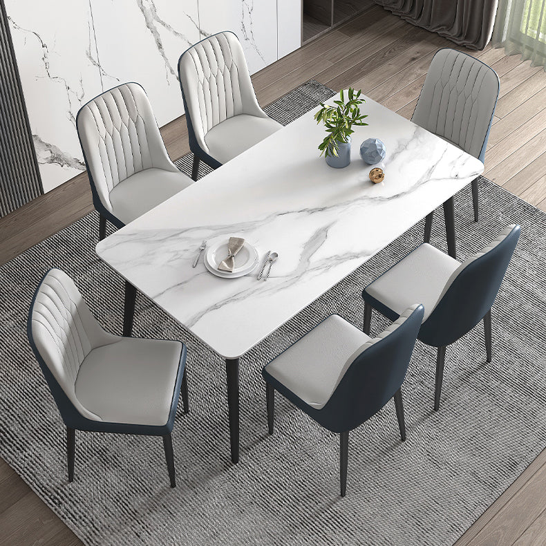 Minimalist White Standard Dining Set Sintered Stone Rectangle Dining Set with 4 Legs Base