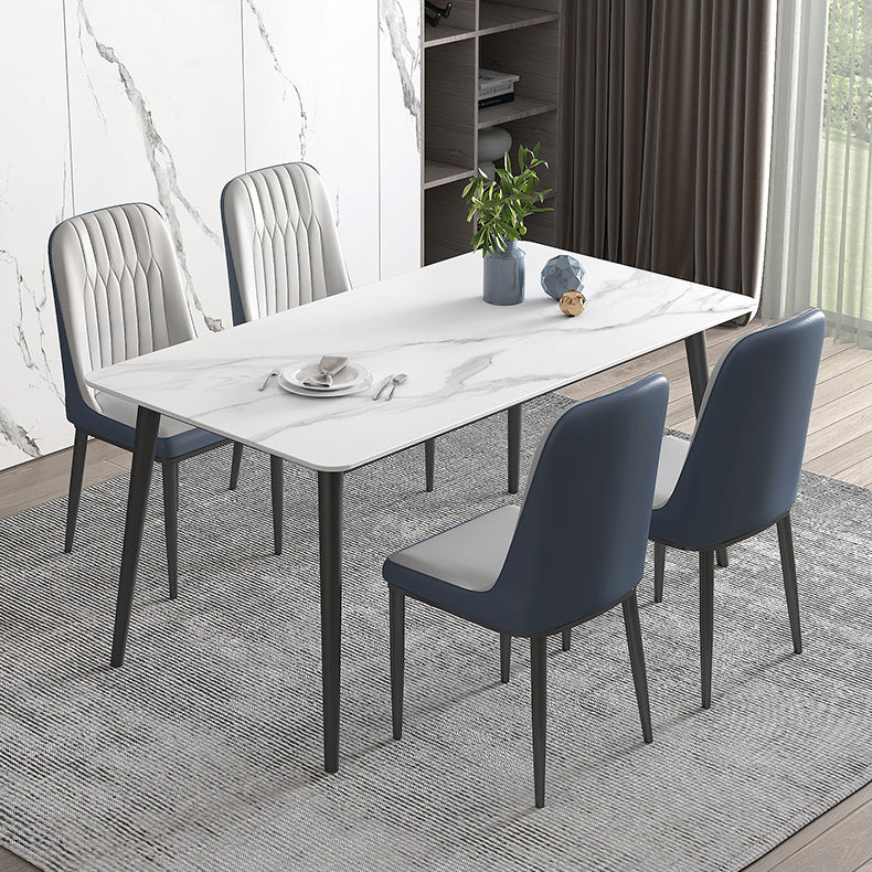 Minimalist White Standard Dining Set Sintered Stone Rectangle Dining Set with 4 Legs Base