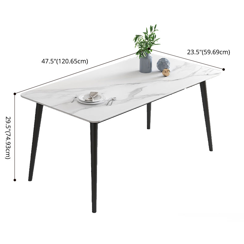 Minimalist White Standard Dining Set Sintered Stone Rectangle Dining Set with 4 Legs Base