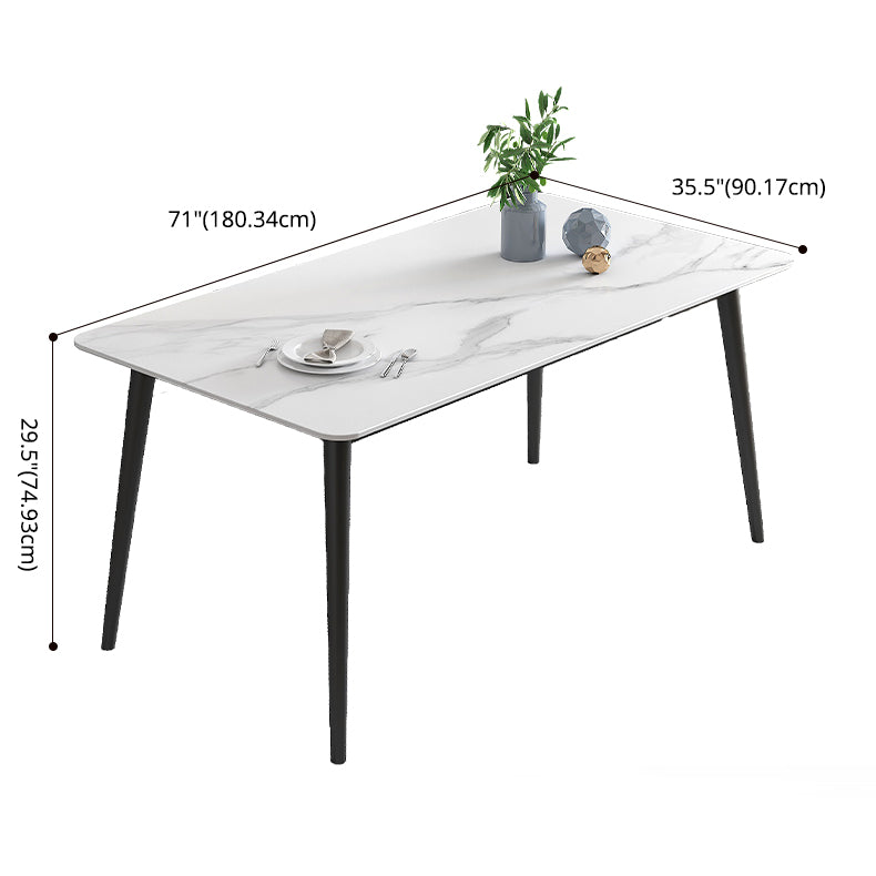 Minimalist White Standard Dining Set Sintered Stone Rectangle Dining Set with 4 Legs Base