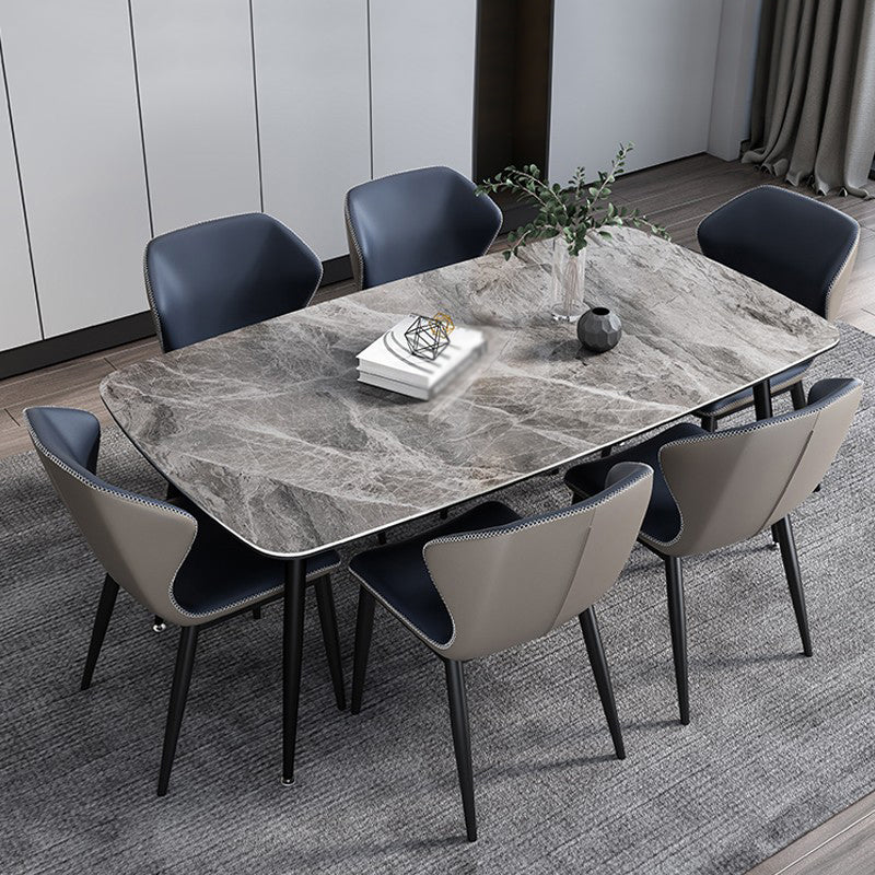 Juego de comedor estándar gris moderno forma rectángulo de piedra sinterizada juego de comidas con mesa de 4 patas