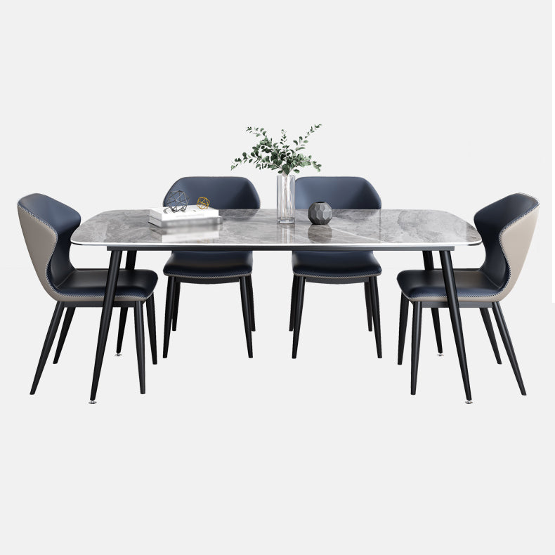 Juego de comedor estándar gris moderno forma rectángulo de piedra sinterizada juego de comidas con mesa de 4 patas