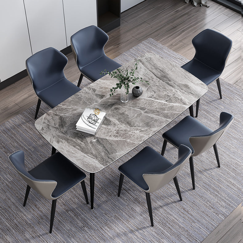 Juego de comedor estándar gris moderno forma rectángulo de piedra sinterizada juego de comidas con mesa de 4 patas