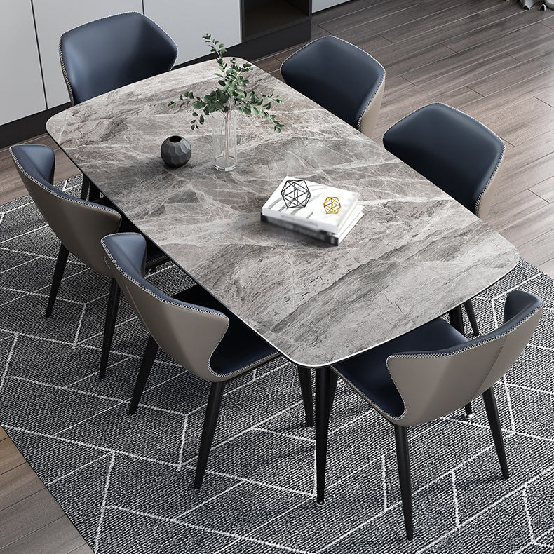 Juego de comedor estándar gris moderno forma rectángulo de piedra sinterizada juego de comidas con mesa de 4 patas