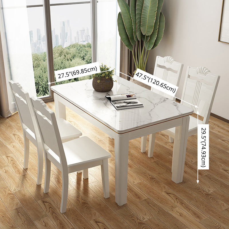 Contemporary Rectangle Shape Standard Dining Set Marble Top White Dining Set for Kitchen