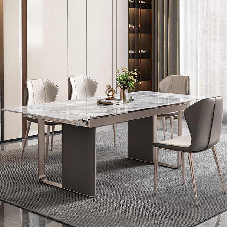 Minimalist Sintered Stone Extendable Dining Set Rectangle Kitchen Dining Set with Double Pedestal