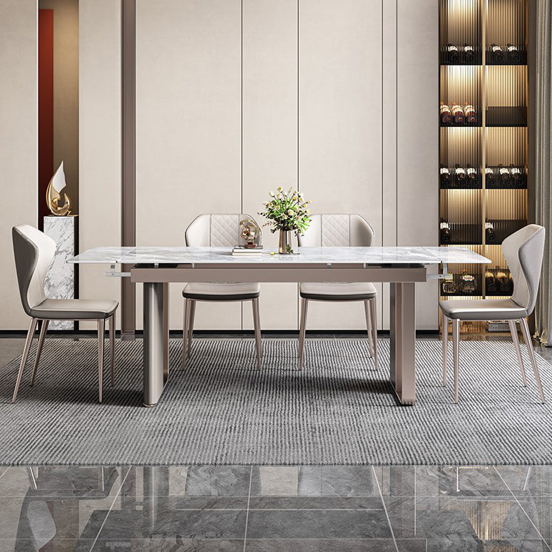 Minimalist Sintered Stone Extendable Dining Set Rectangle Kitchen Dining Set with Double Pedestal