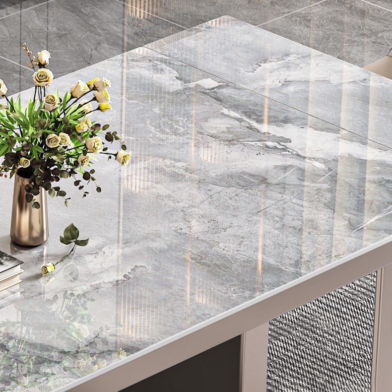 Minimalist Sintered Stone Extendable Dining Set Rectangle Kitchen Dining Set with Double Pedestal