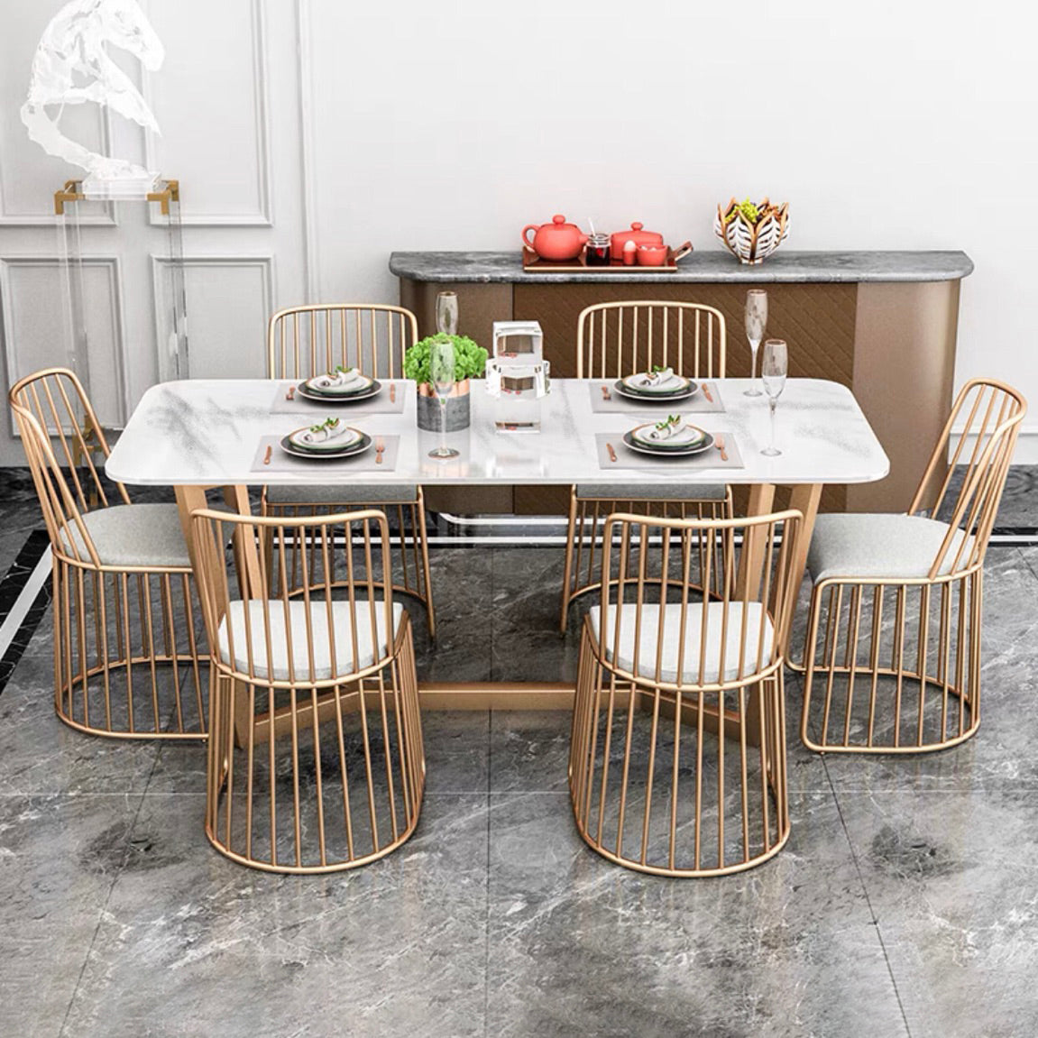 Moderne Küche Marmor Top Möbel von Standardhöhe formeller Esszimmertisch Set Set