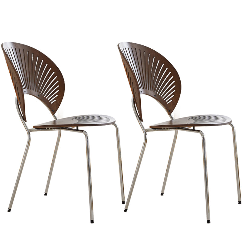 Chaise d'appoint de salle à manger en bois scandinave, chaises à dossier ouvert en forme de coquille avec pieds en métal