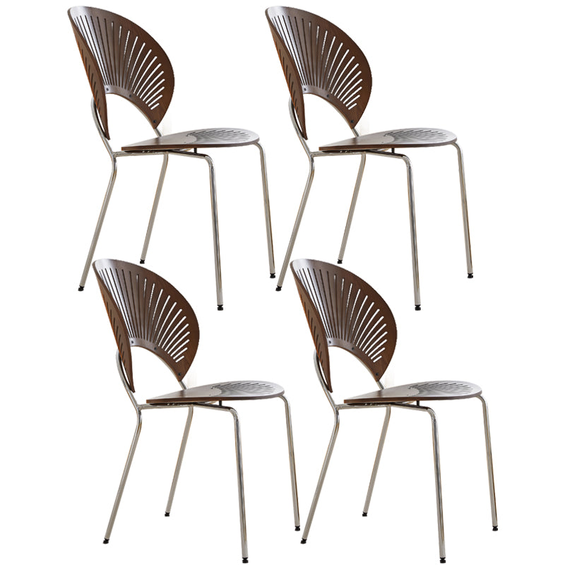 Chaise d'appoint de salle à manger en bois scandinave, chaises à dossier ouvert en forme de coquille avec pieds en métal
