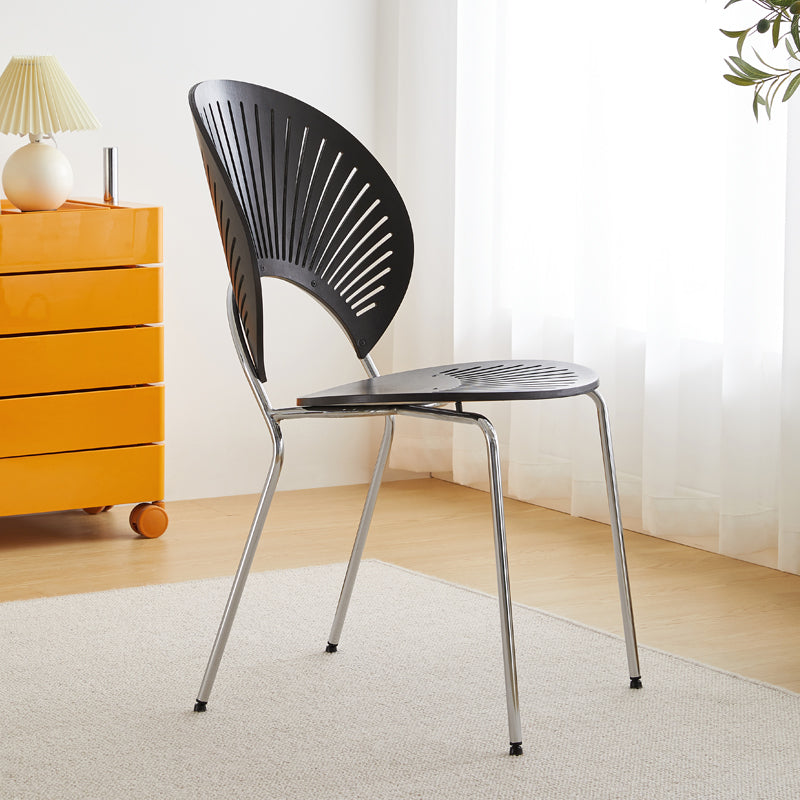 Chaise d'appoint de salle à manger en bois scandinave, chaises à dossier ouvert en forme de coquille avec pieds en métal