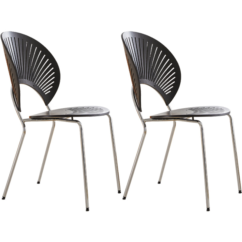 Chaise d'appoint de salle à manger en bois scandinave, chaises à dossier ouvert en forme de coquille avec pieds en métal