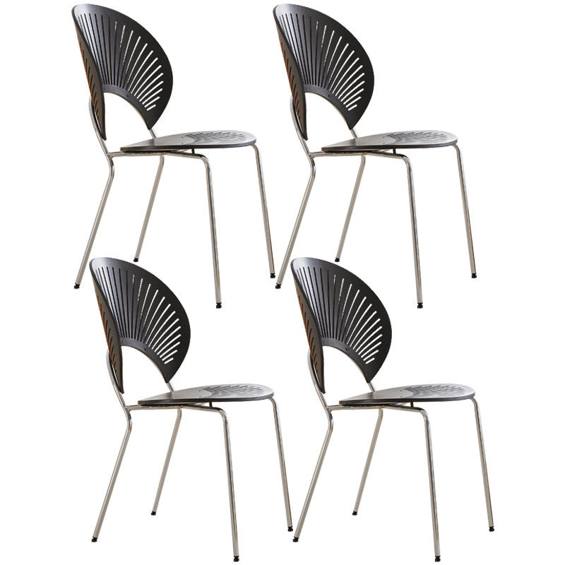 Chaise d'appoint de salle à manger en bois scandinave, chaises à dossier ouvert en forme de coquille avec pieds en métal