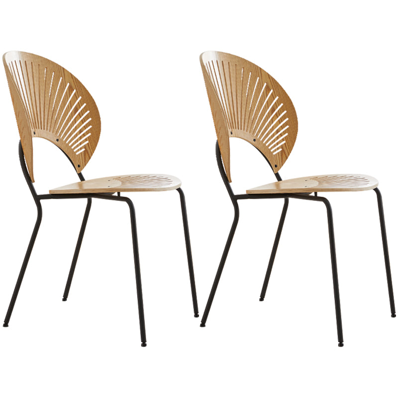 Chaise d'appoint de salle à manger en bois scandinave, chaises à dossier ouvert en forme de coquille avec pieds en métal