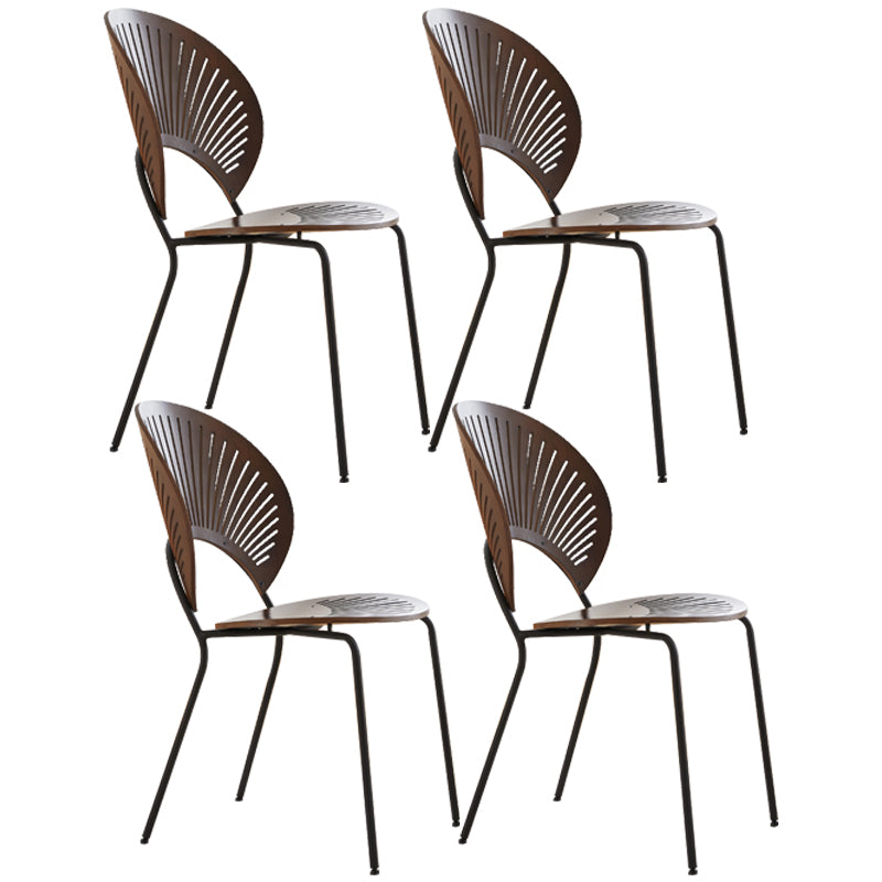 Chaise d'appoint de salle à manger en bois scandinave, chaises à dossier ouvert en forme de coquille avec pieds en métal