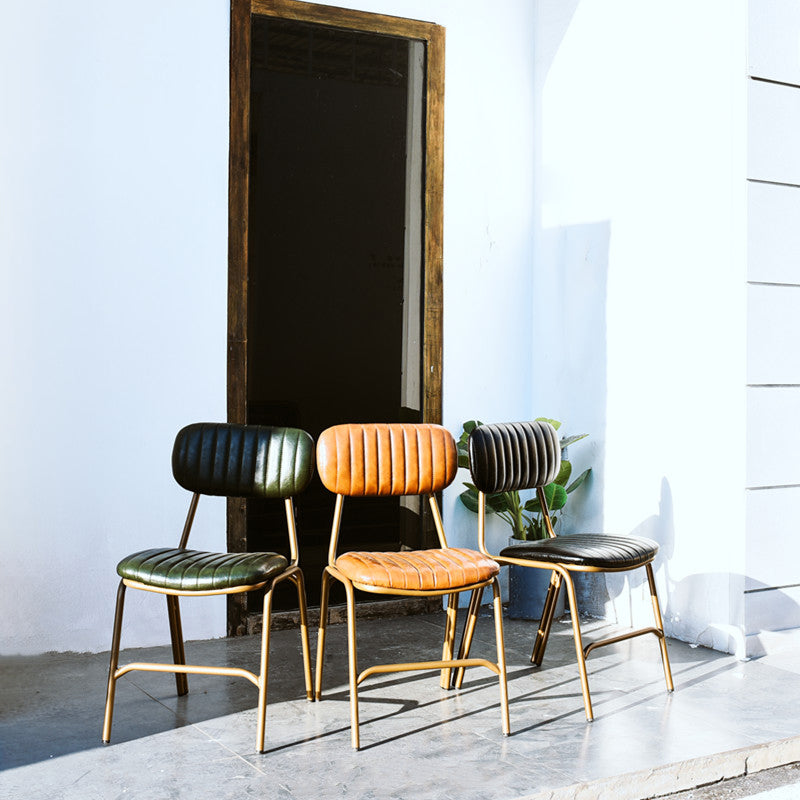 Chaises de salle à manger sans bras rembourrées, chaise latérale à dossier ouvert industriel avec pieds en métal