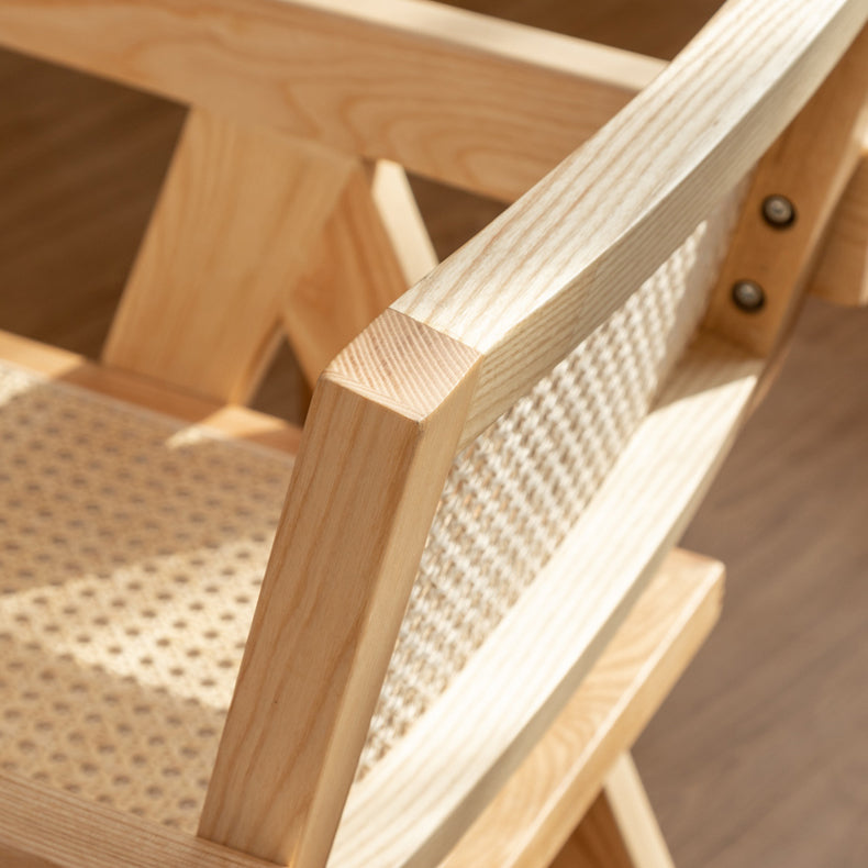 Chaise de salle à manger traditionnelle en bois massif, finition mate, dossier en canne, fauteuils de salle à manger