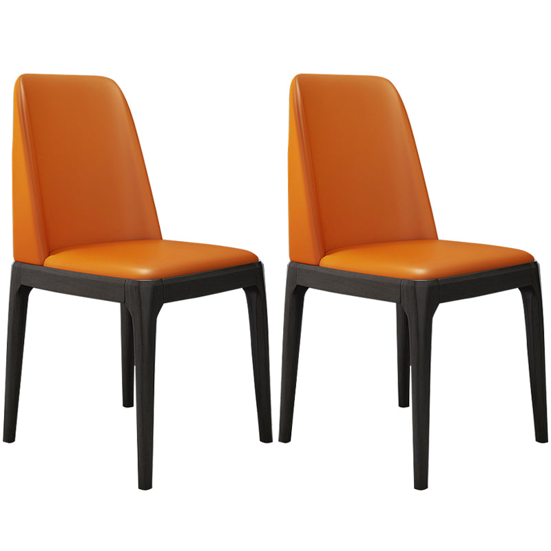 Chaises de salle à manger sans bras en cuir modernes, chaise latérale à dossier solide avec pieds en bois