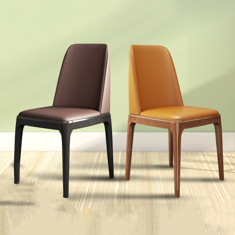 Chaises de salle à manger sans bras en cuir modernes, chaise latérale à dossier solide avec pieds en bois