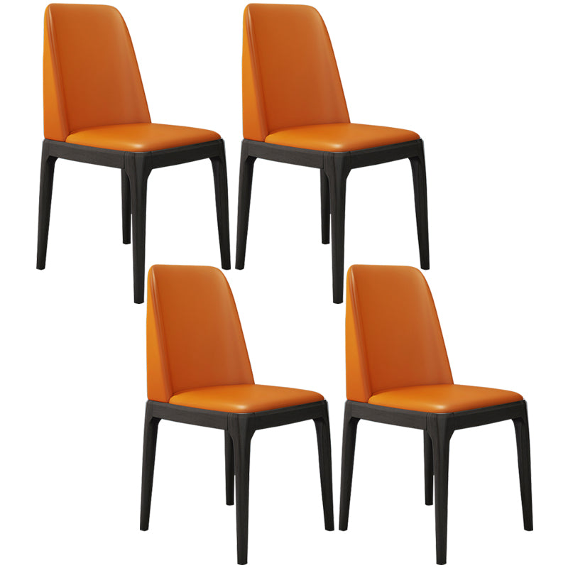Chaises de salle à manger sans bras en cuir modernes, chaise latérale à dossier solide avec pieds en bois