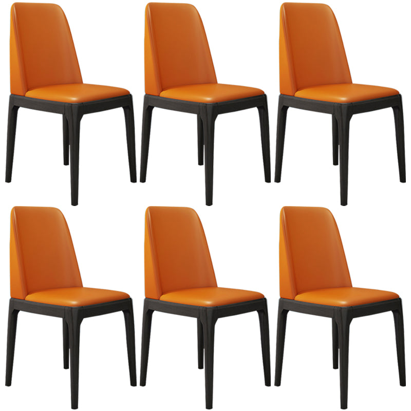 Chaises de salle à manger sans bras en cuir modernes, chaise latérale à dossier solide avec pieds en bois