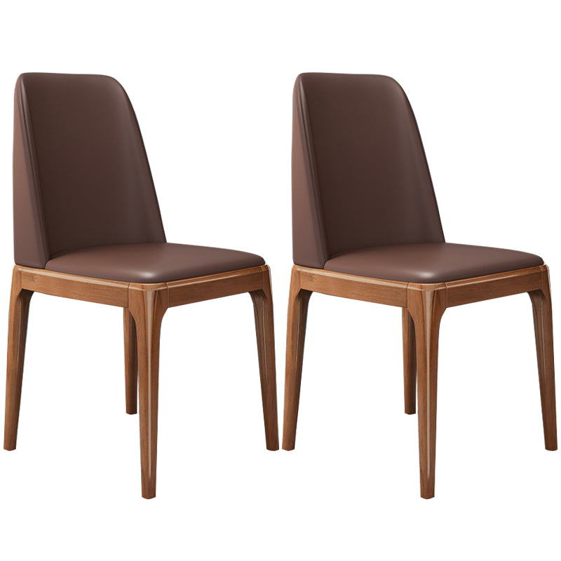 Chaises de salle à manger sans bras en cuir modernes, chaise latérale à dossier solide avec pieds en bois