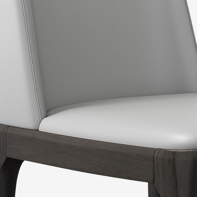 Chaises de salle à manger sans bras en cuir modernes, chaise latérale à dossier solide avec pieds en bois