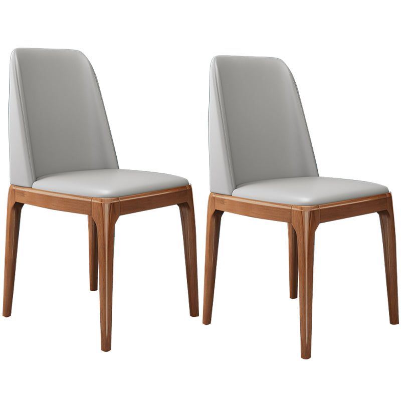 Chaises de salle à manger sans bras en cuir modernes, chaise latérale à dossier solide avec pieds en bois