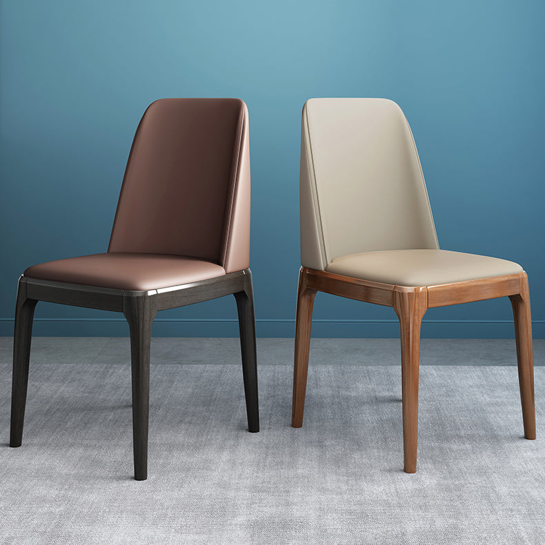 Chaises de salle à manger sans bras en cuir modernes, chaise latérale à dossier solide avec pieds en bois