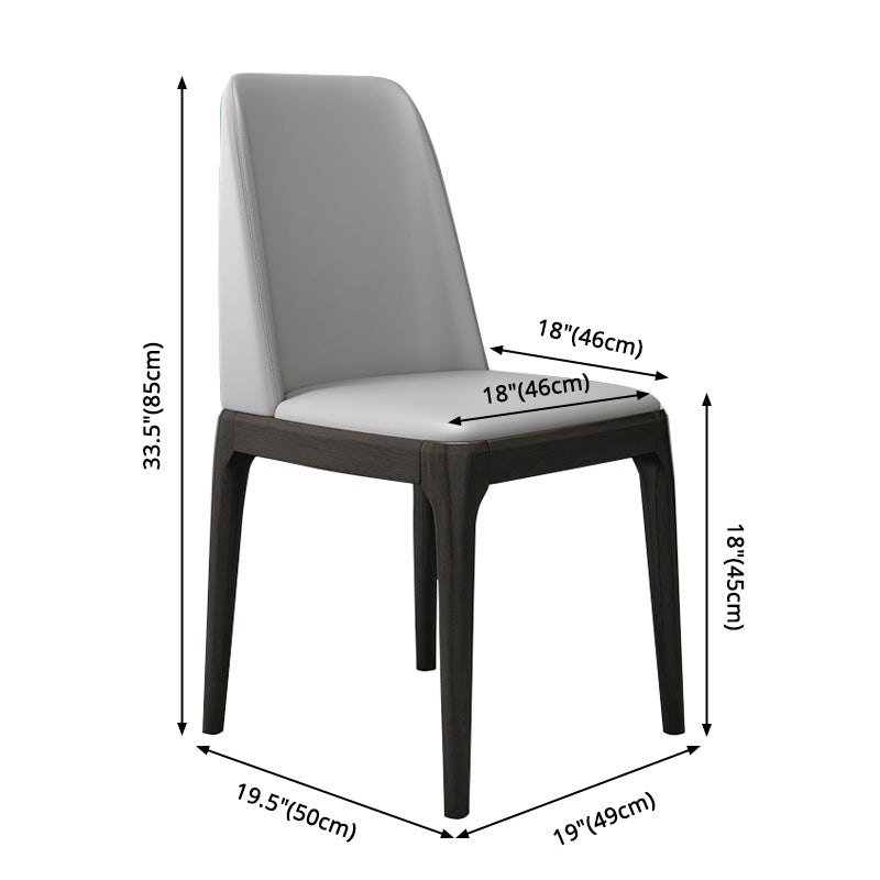 Chaises de salle à manger sans bras en cuir modernes, chaise latérale à dossier solide avec pieds en bois