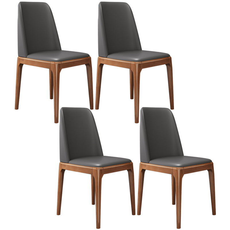 Chaises de salle à manger sans bras en cuir modernes, chaise latérale à dossier solide avec pieds en bois