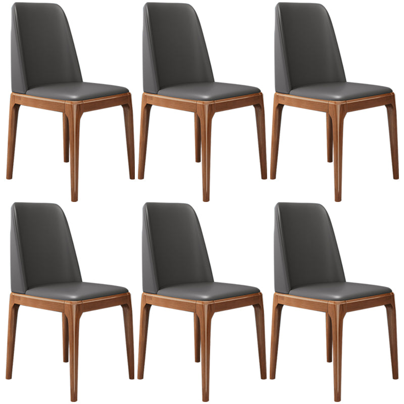 Chaises de salle à manger sans bras en cuir modernes, chaise latérale à dossier solide avec pieds en bois