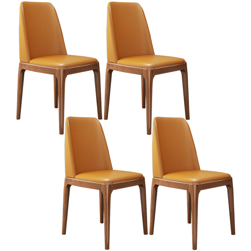 Chaises de salle à manger sans bras en cuir modernes, chaise latérale à dossier solide avec pieds en bois