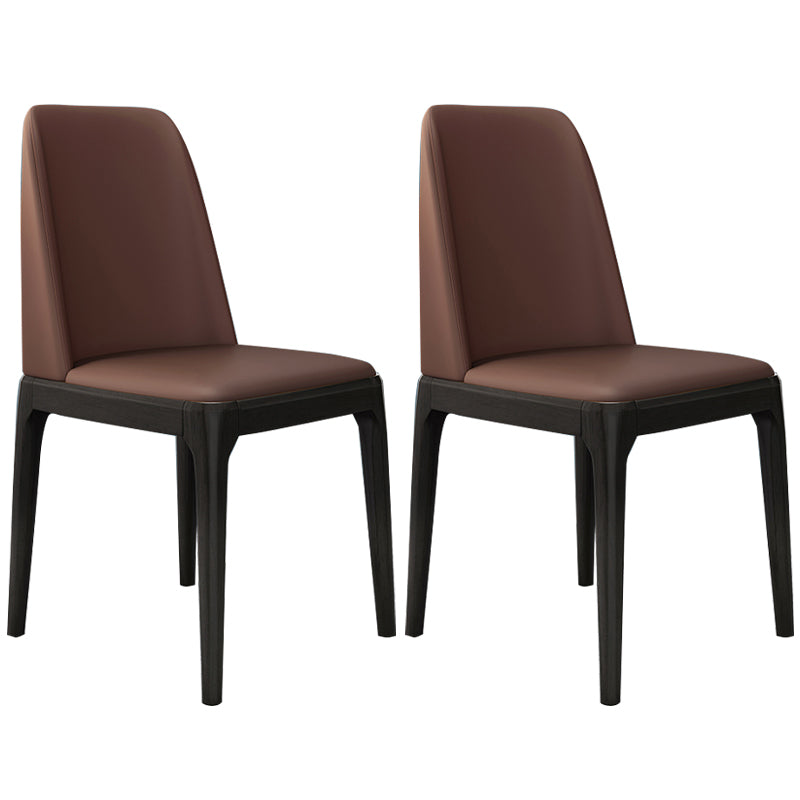 Chaises de salle à manger sans bras en cuir modernes, chaise latérale à dossier solide avec pieds en bois
