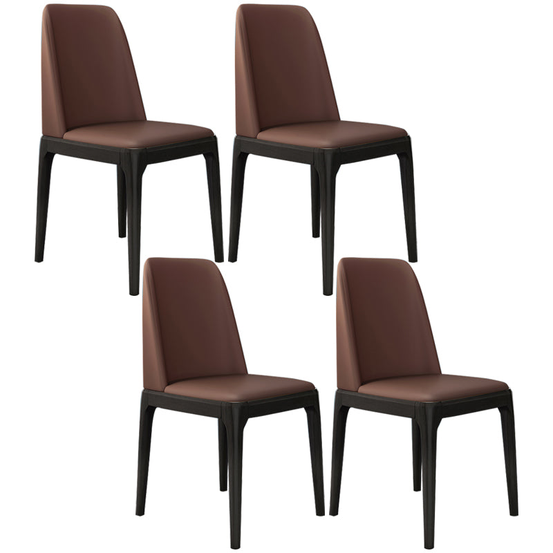 Chaises de salle à manger sans bras en cuir modernes, chaise latérale à dossier solide avec pieds en bois