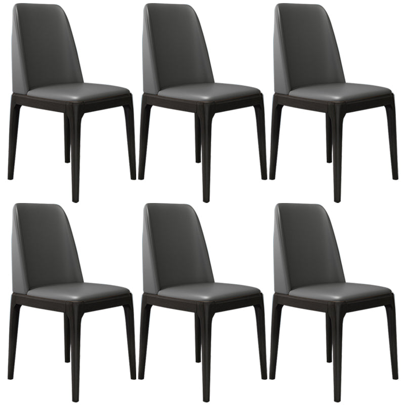 Chaises de salle à manger sans bras en cuir modernes, chaise latérale à dossier solide avec pieds en bois