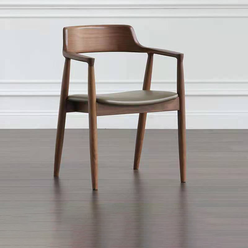 Chaise de salle à manger contemporaine avec accoudoirs ouverts de 20 po de large et 4 pieds en bois pour un usage domestique