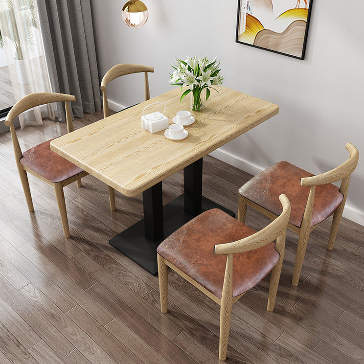 Minimalist Wooden Dining Set Standard Height with Pedestal Base Dining RoomSet for Home Use