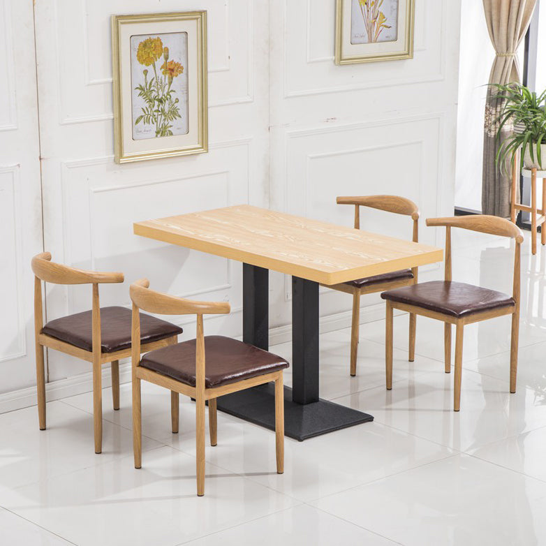 Modern Kitchen Dining Room Set with  Wooden Top and Black Base Dining Furniture Set