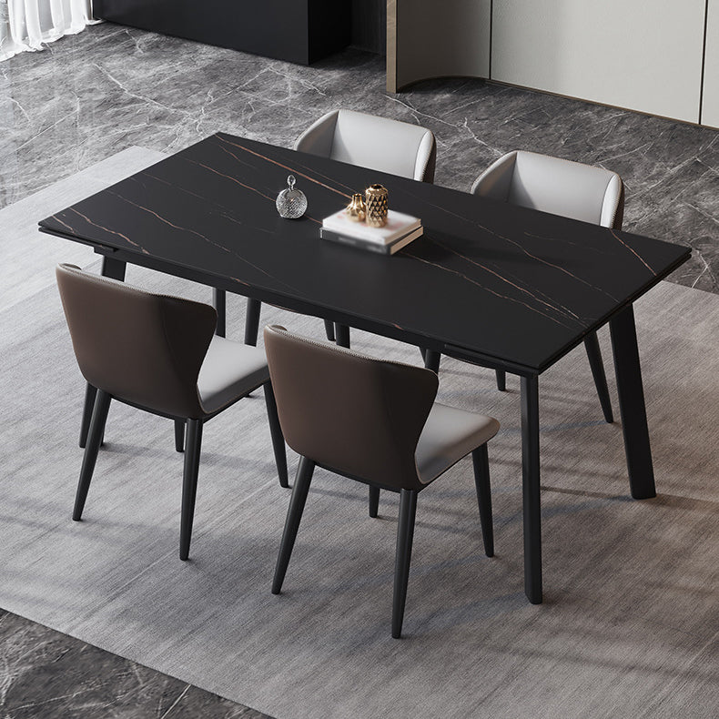 Modern Kitchen Foldable Dining Room Set with  Sintered Stone Top and Black Base Dining Furniture Set